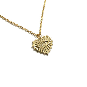 Gold plated evil eye heart necklace
