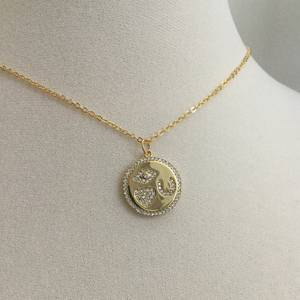 gold evil eye heart horseshoe cubic zirconia medallion coin necklace