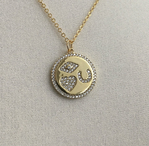 gold cubic zirconia evil eye heart horseshoe sparkly coin necklace