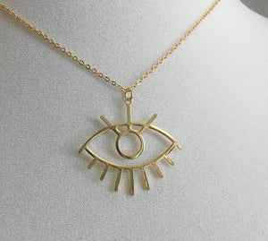gold large evil eye teardrop necklace