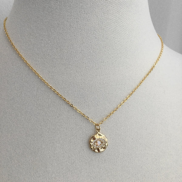 gold evil eye opal amulet protection medallion necklace