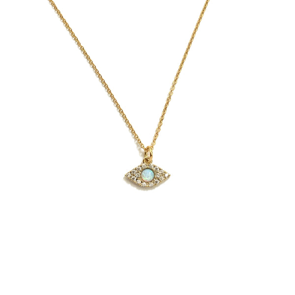 Tiny evil eye opal cubic zirconia necklace