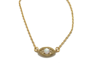 Gold plated evil eye opal necklace
