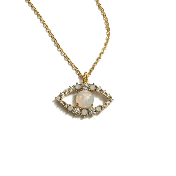 Evil Eye Opal and Cubic Zirconia Necklace