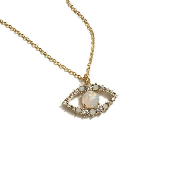 Evil Eye Opal and Cubic Zirconia Necklace