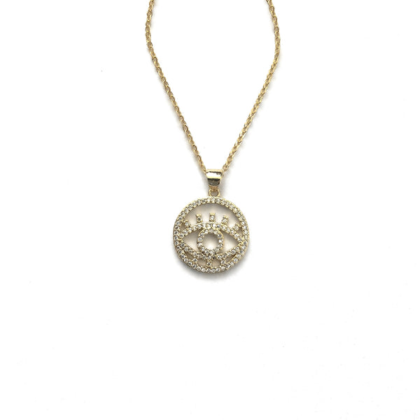 gold evil eye cubic zirconia diamond pendant