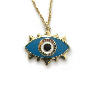 gold evil eye blue enamel rainbow cubic zirconia teardrop necklace