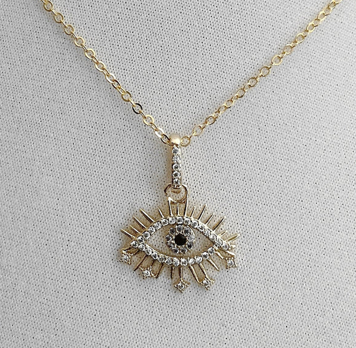 gold sparkly evil eye cubic zirconia teardrop necklace