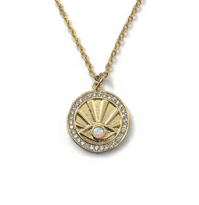 gold evil eye cz sunburst opal necklace