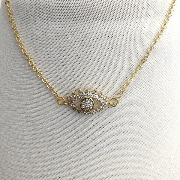 gold evil eye sparkly cubic zirconia diamonds pendant necklace