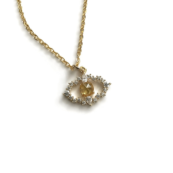 gold evil eye cz sparkly faceted citrine necklace