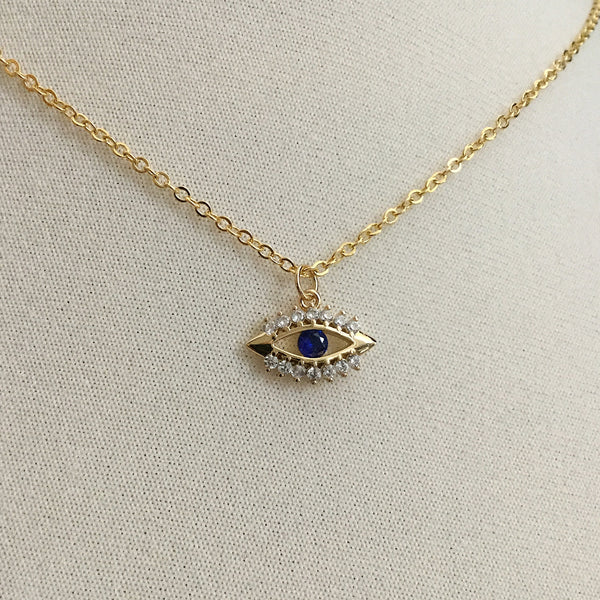 gold evil eye cubic zirconia teardrop pendant necklace