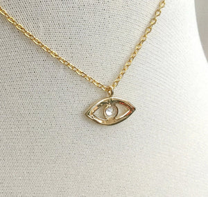 gold evil eye simple cubic zirconia diamond necklace
