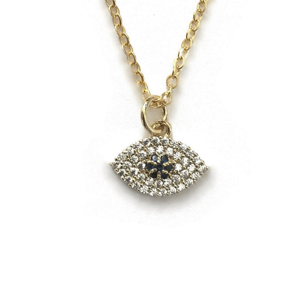 gold evil eye micro pave cubic zirconia necklace