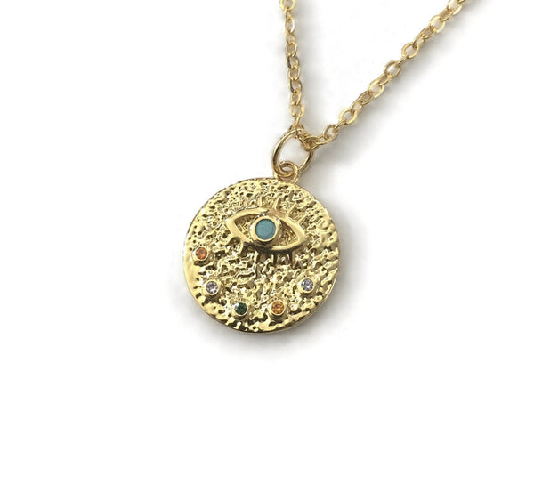 gold evil eye multicolor birthstone turquoise necklace