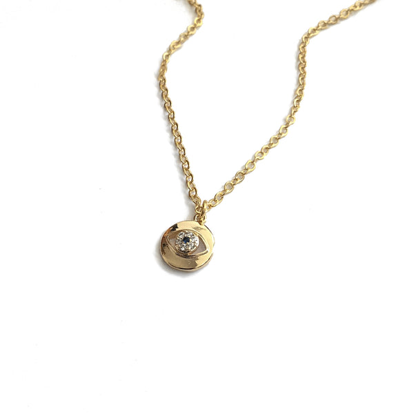 Tiny Gold Evil Eye Cubic Zirconia Coin Necklace