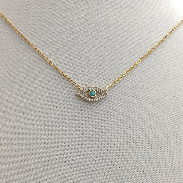 evil eye cz turquoise necklace