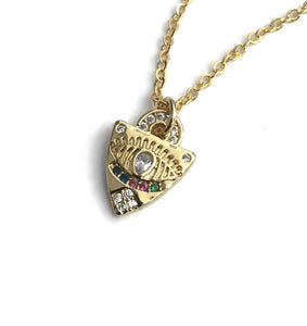gold evil eye colourful cubic zirconia necklace