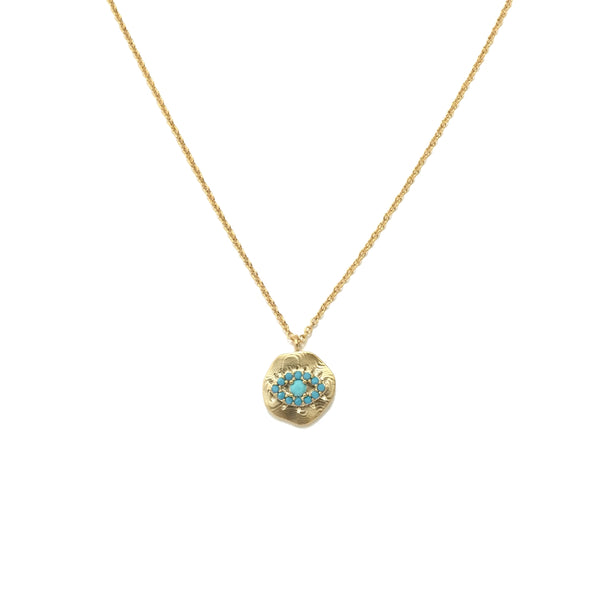 Gold plated evil eye turquoise geometric coin necklace