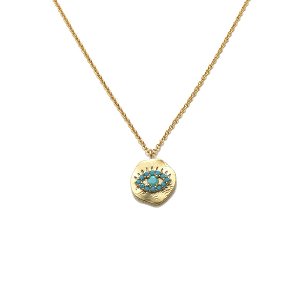 Gold Plated Geometric Evil Eye Turquoise Necklace