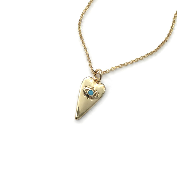 gold evil eye of protection turquoise heart necklace