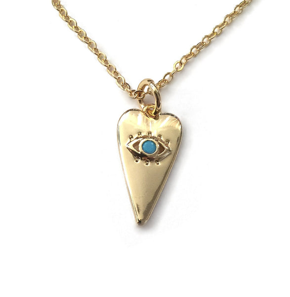 gold evil eye heart teardrop turquoise necklace
