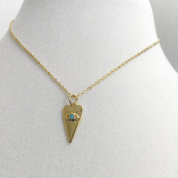 gold evil eye heart turquoise stone necklace