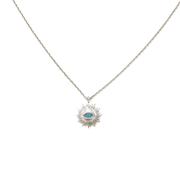 Silver plated evil eye and turquoise in the center necklace
