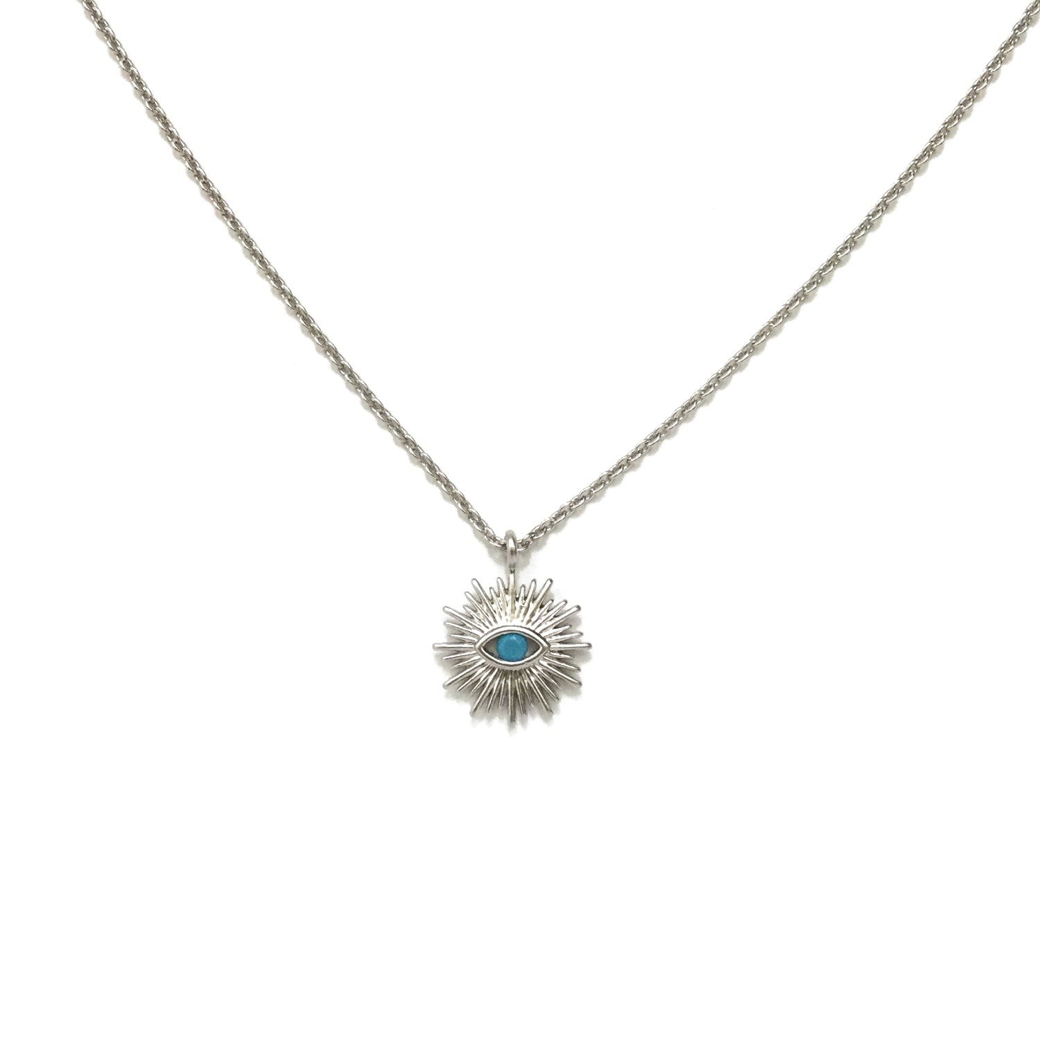 Silver plated evil eye and turquoise starburst necklace