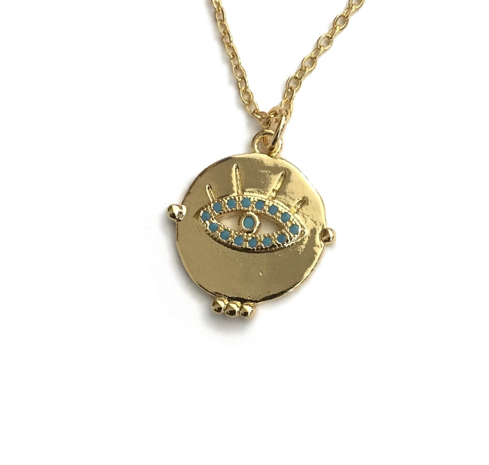 Gold Evil Eye Turquoise Stones Pendant Necklace