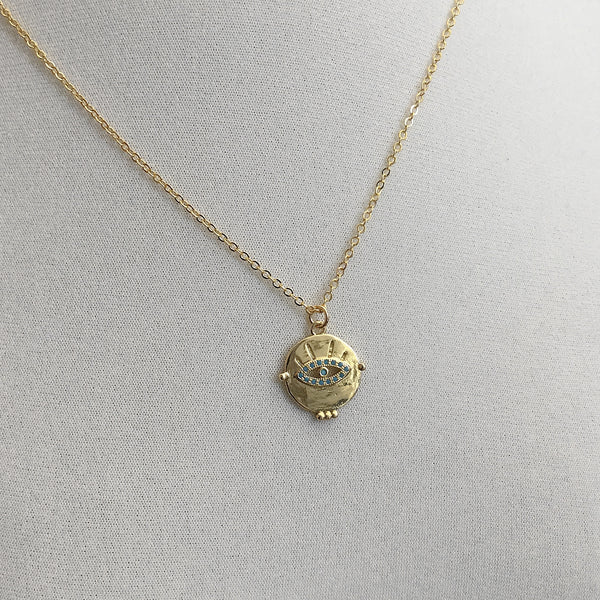 Gold Evil Eye Turquoise Medallion Necklace