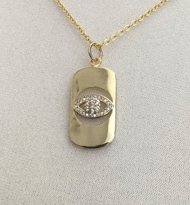 gold evil eye medallion cubic zirconia sparkly necklace