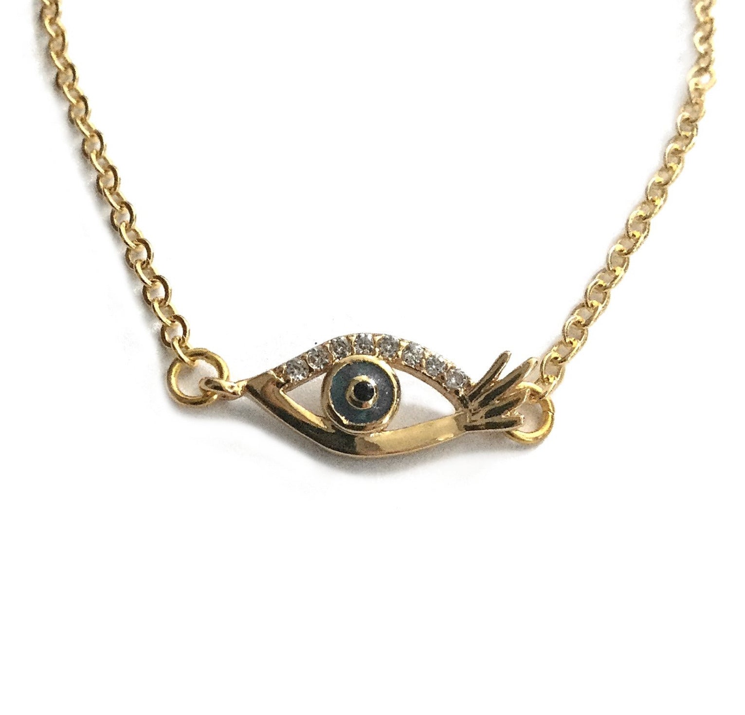 gold evil eye cubic zirconia teardrop necklace
