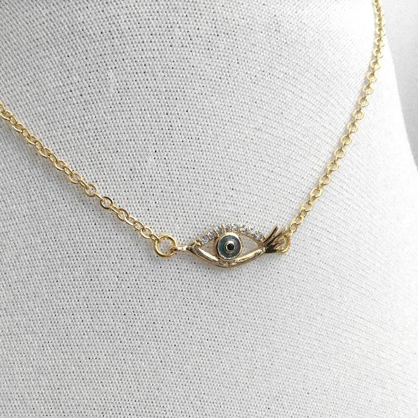 gold evil eye teardrop cubic zirconia necklace
