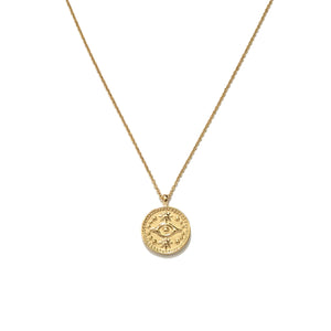 Gold plated evil eye coin pendant necklace