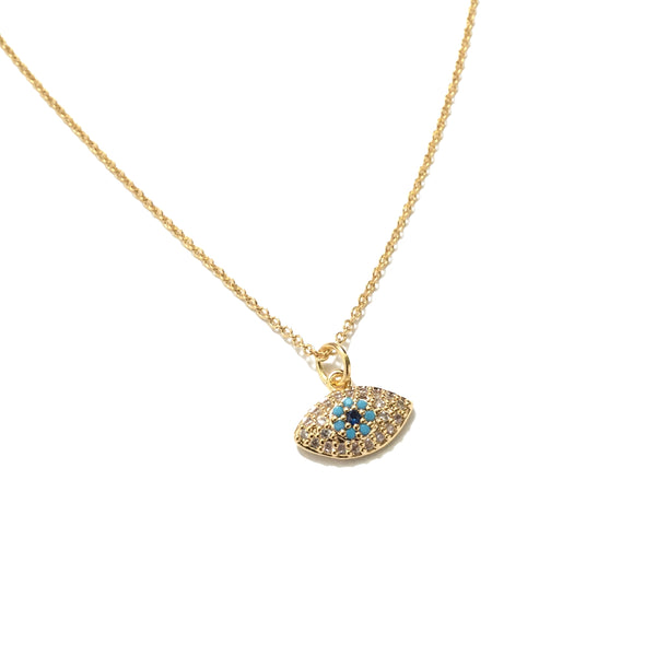 Gold plated evil eye cubic zirconia turquoise necklace