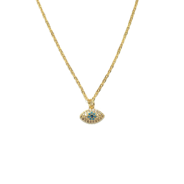 Tiny Gold plated evil eye cubic zirconia turquoise necklace