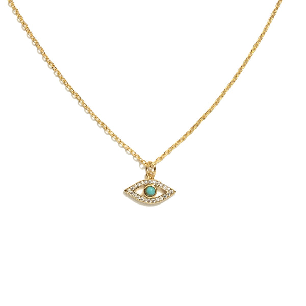 Tiny cubic zirconia evil eye turquoise necklace