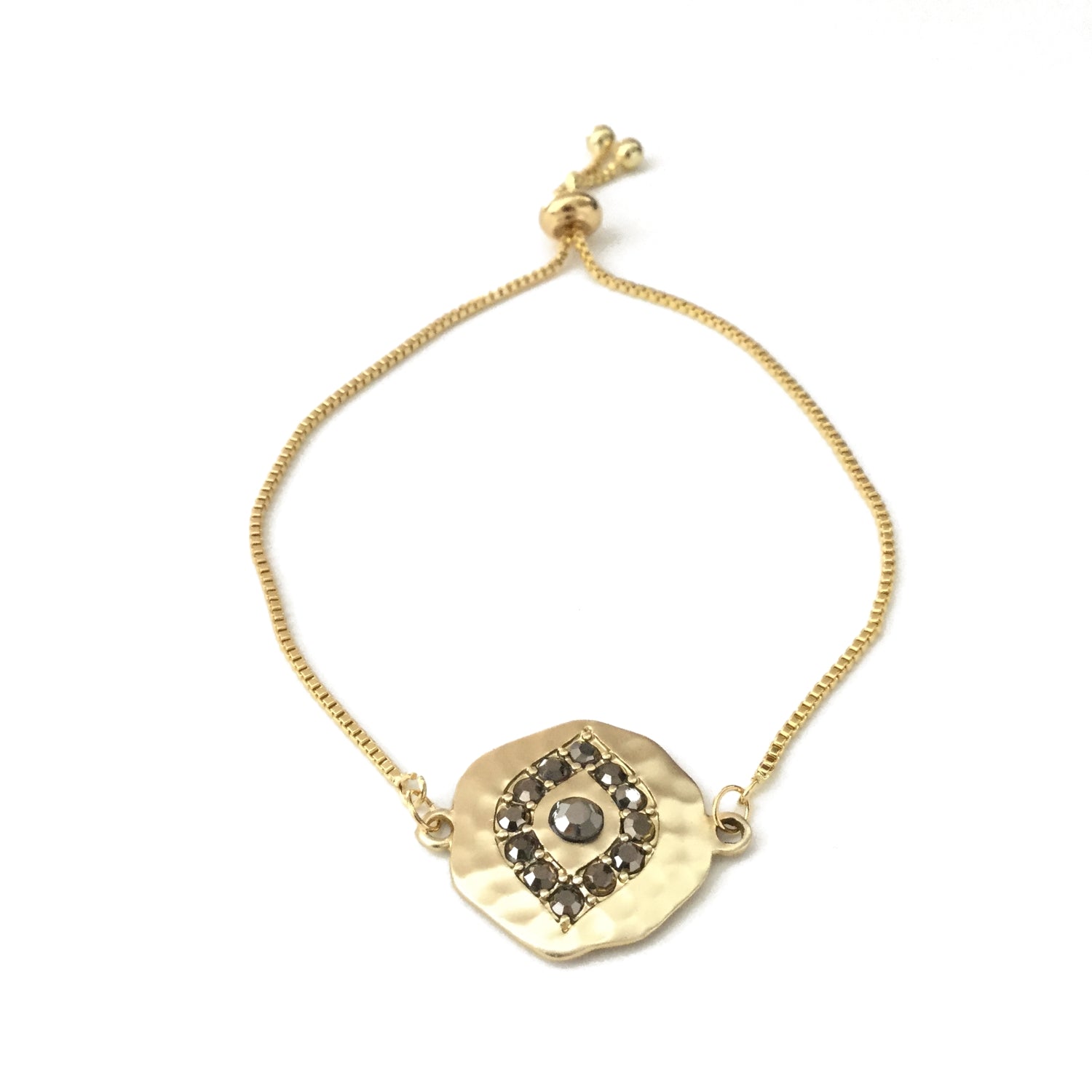 Gold plated matte evil eye black cubic zirconia adjustable bracelet