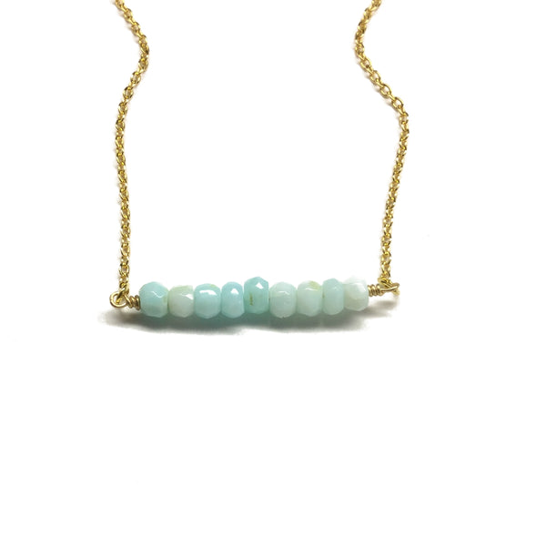 blue opal gemstone bar necklace