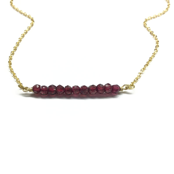 garnet bead gemstone bar necklace