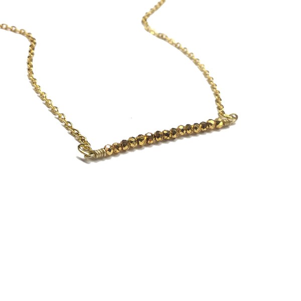 gold pyrite gemstone bar necklace