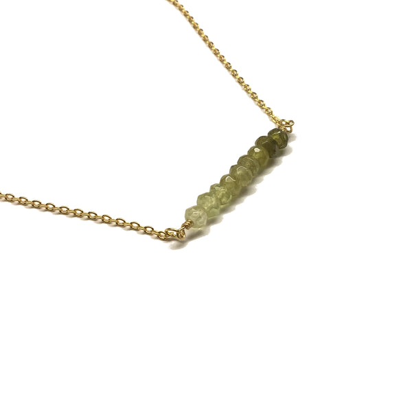 green garnet gemstone bar necklace
