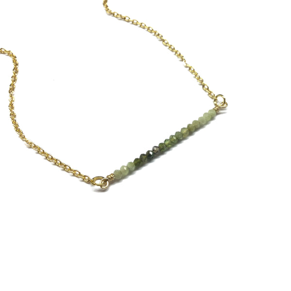green tourmaline gemstone bar necklace