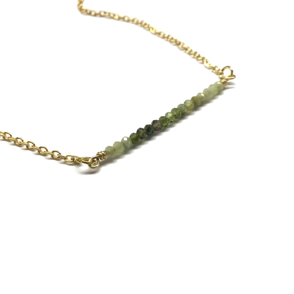 green tourmaline gemstone bar pendant