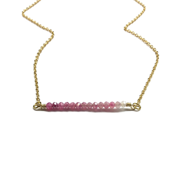 pink gemstone bar necklace