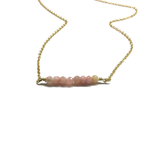pink opal gemstone bar necklace