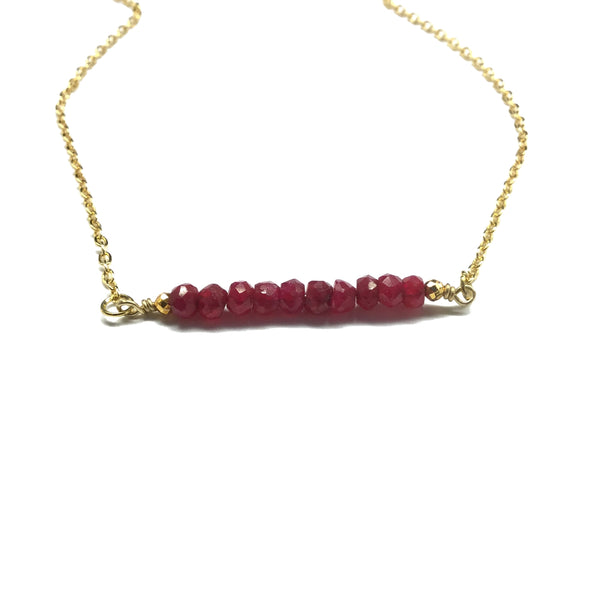 ruby gemstone bead bar necklace