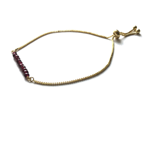 Natural garnet gemstone bar gold stainless steel box chain adjustable bracelet
