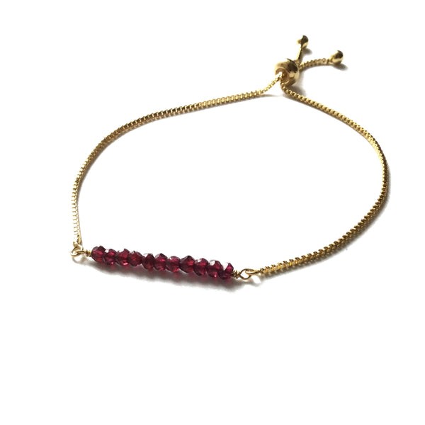 Natural garnet gemstone bar gold stainless steel box chain adjustable bracelet